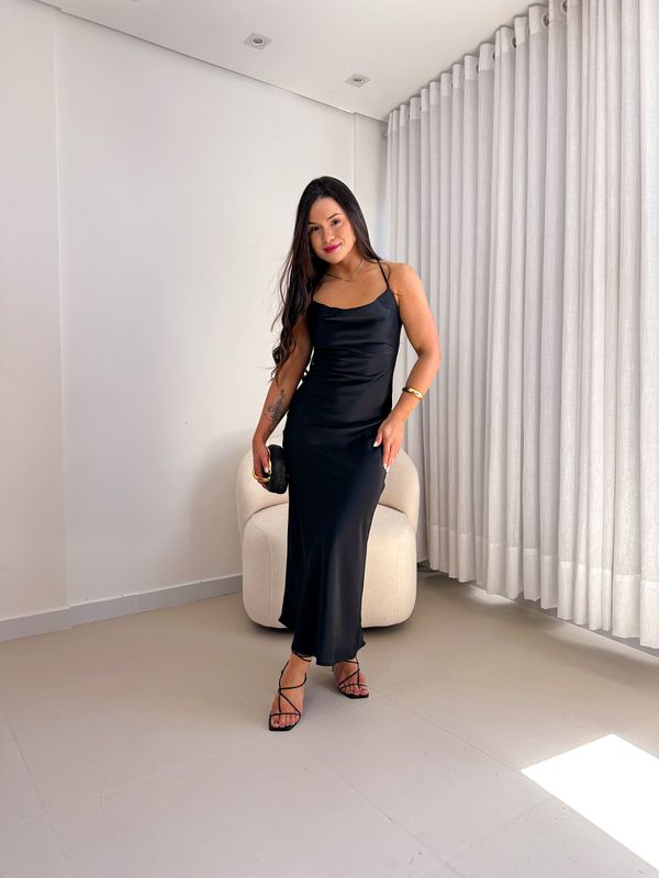 Vestido Cetim Diana Preto