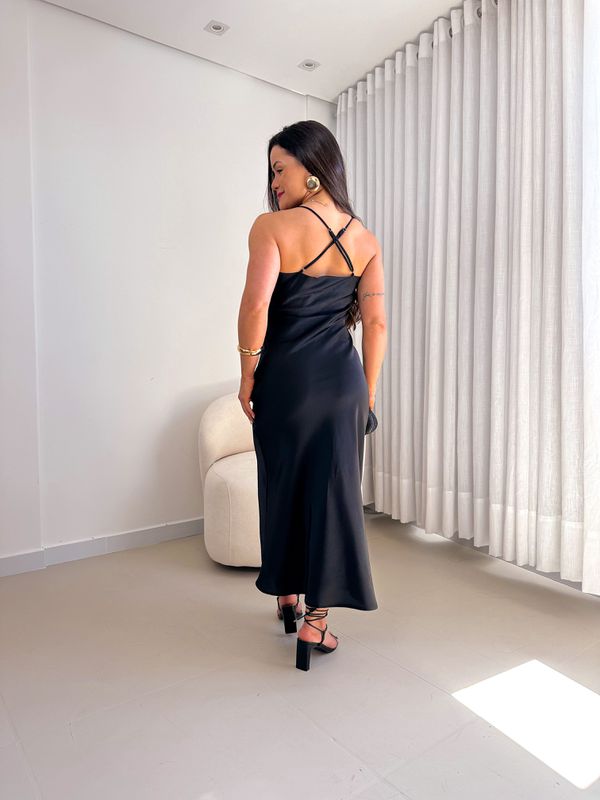 Vestido Cetim Diana Preto