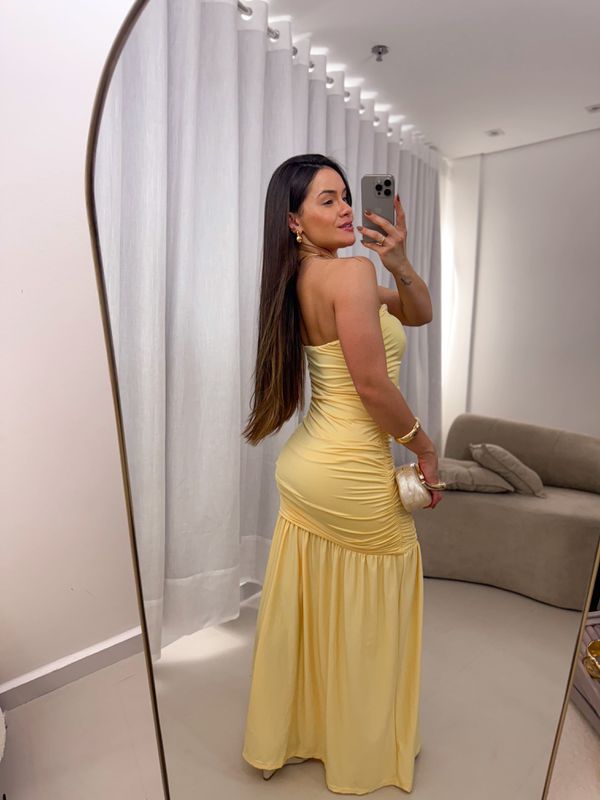 Vestido longo Gisele Amarelo Manteiga
