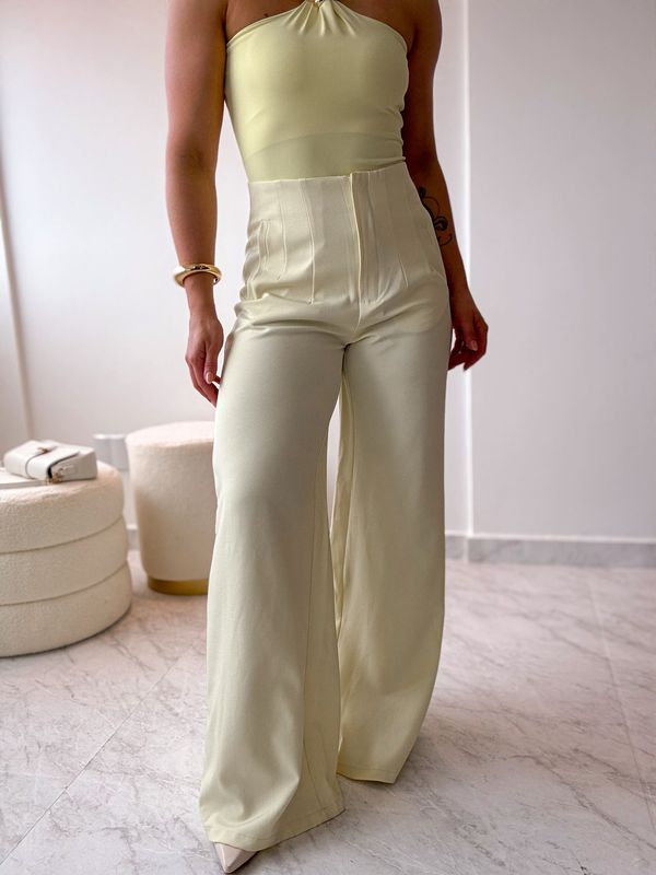 Calça alfaiataria pantalona Poliana Amarelo Manteiga