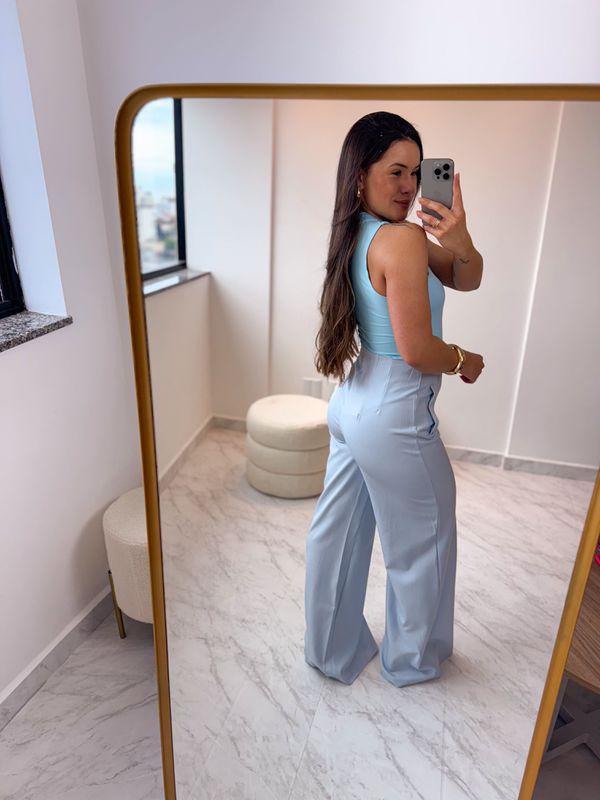 Calça alfaiataria pantalona Poliana Azul
