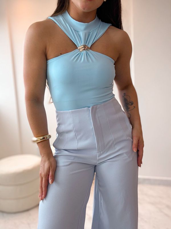 Calça alfaiataria pantalona Poliana Azul