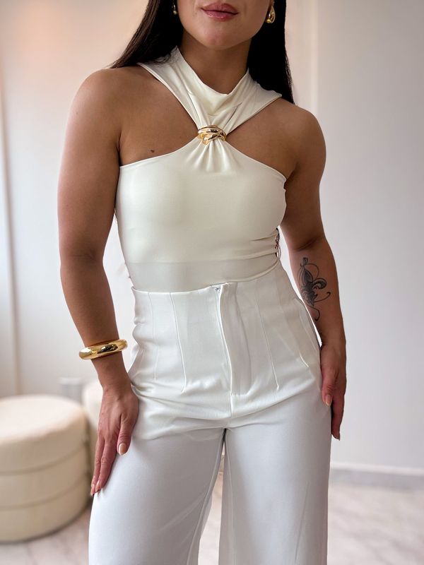 Calça alfaiataria pantalona Poliana Branco