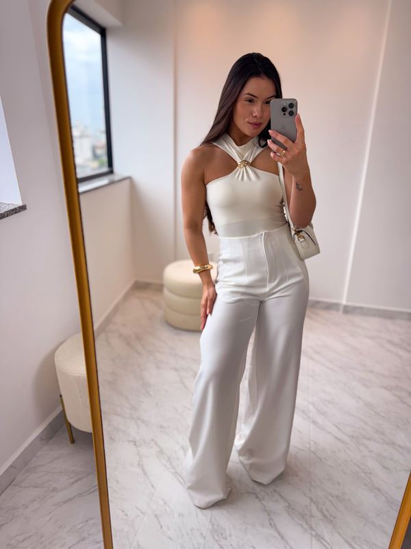 Calça alfaiataria pantalona Poliana Branco