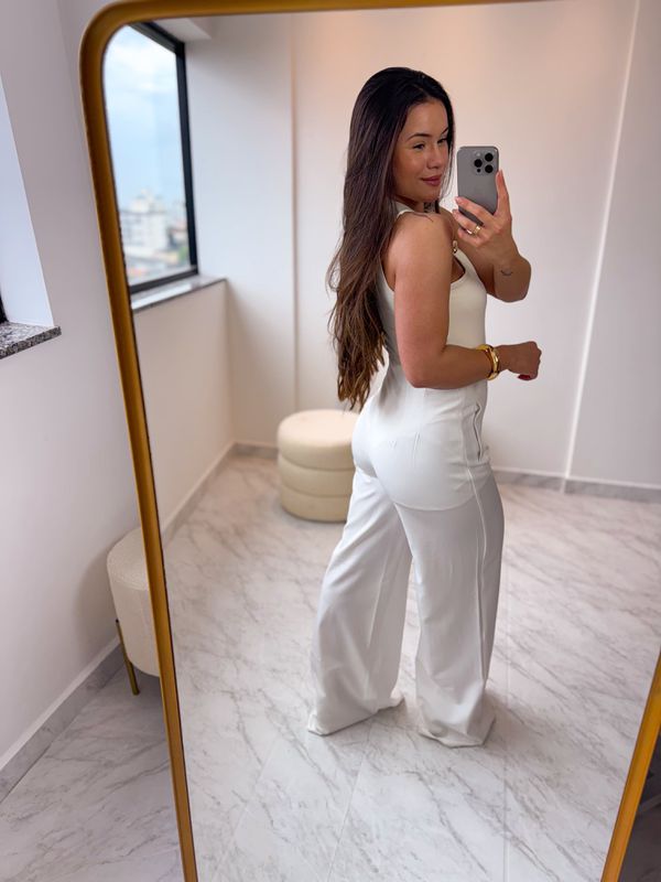 Calça alfaiataria pantalona Poliana Branco