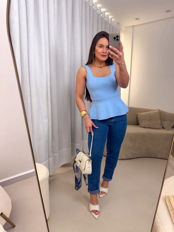 Blusa Peplum Jeni Azul