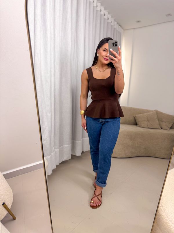 Blusa Peplum Jeni Marrom