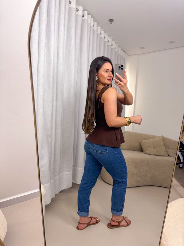 Blusa Peplum Jeni Marrom