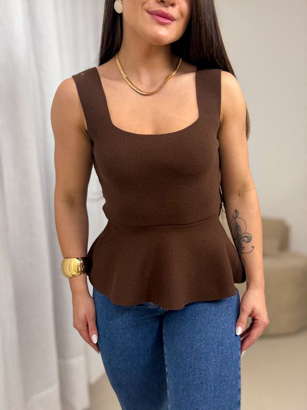 Blusa Peplum Jeni Marrom