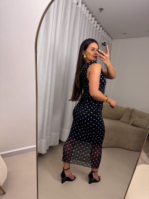 Vestido Poá Laura Fundo Preto