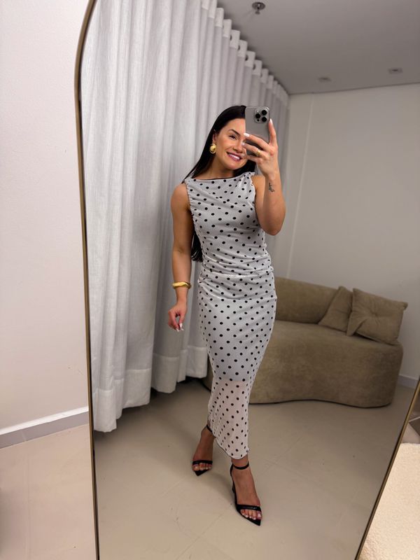 Vestido Poá Laura Fundo Branco