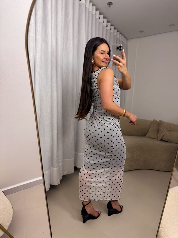 Vestido Poá Laura Fundo Branco