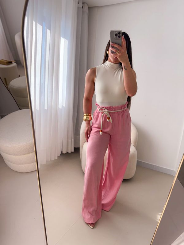Pantalona Linho Carol Rosa