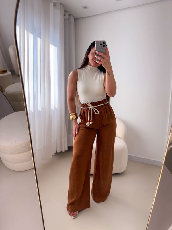 Pantalona Linho Carol Marrom