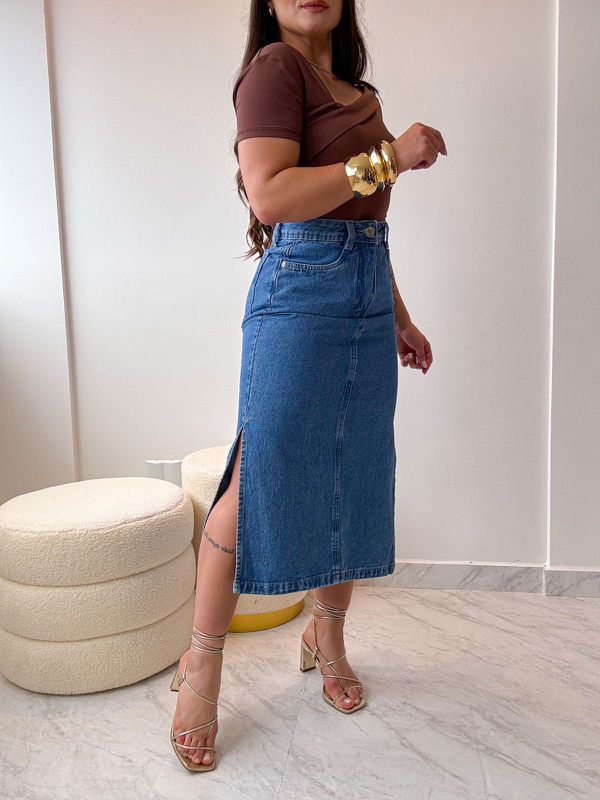 Saia Jeans Midi Laura