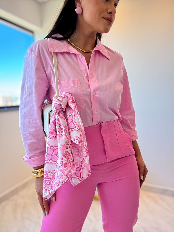 Camisa Cropped Ester Rosa
