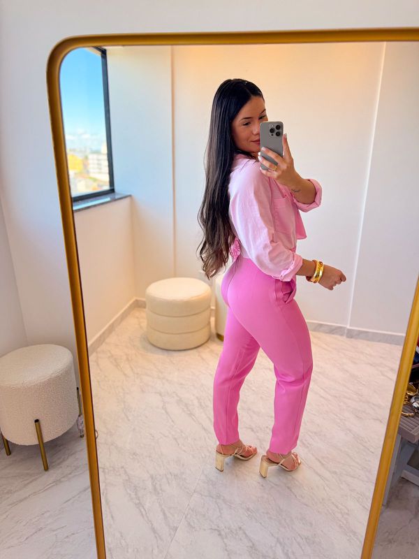 Camisa Cropped Ester Rosa