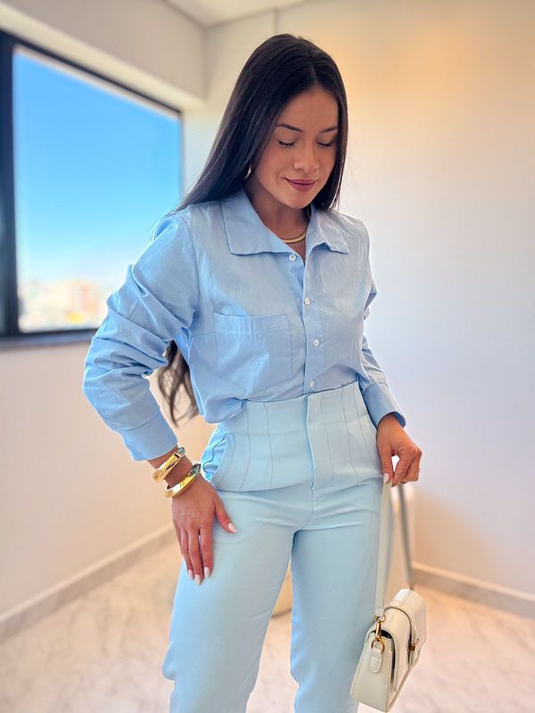 Camisa Cropped Ester Azul