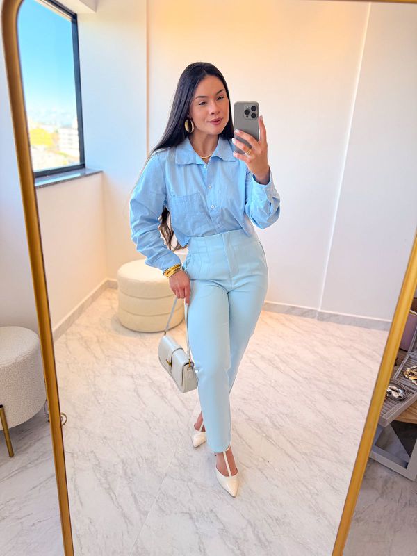 Camisa Cropped Ester Azul