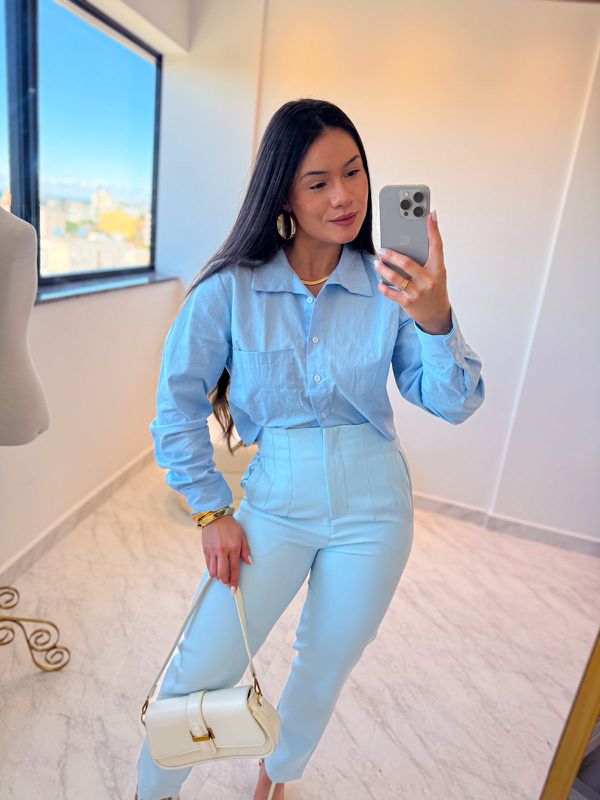 Camisa Cropped Ester Azul