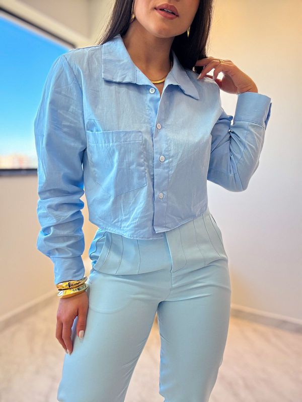 Camisa Cropped Ester Azul
