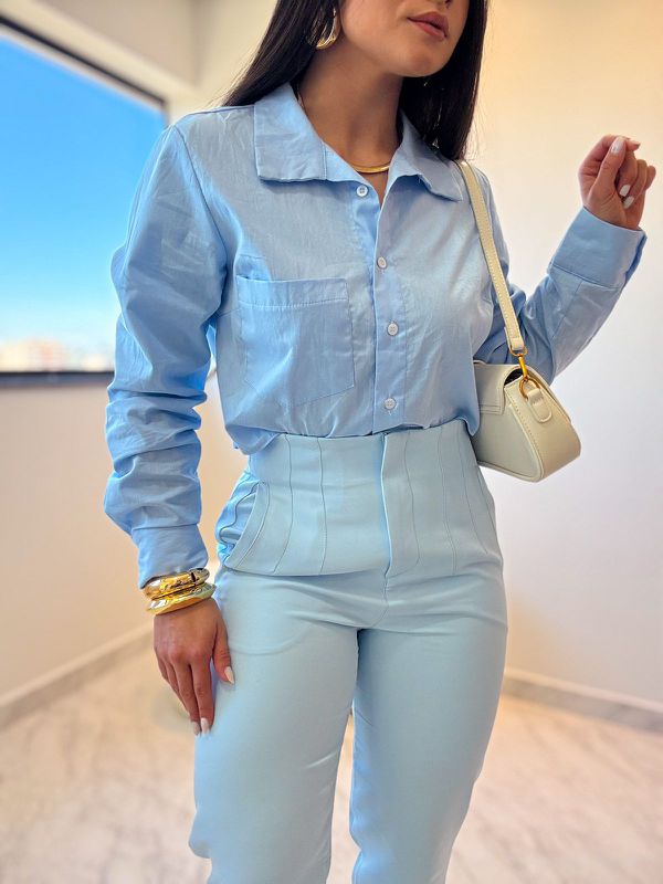 Camisa Cropped Ester Azul