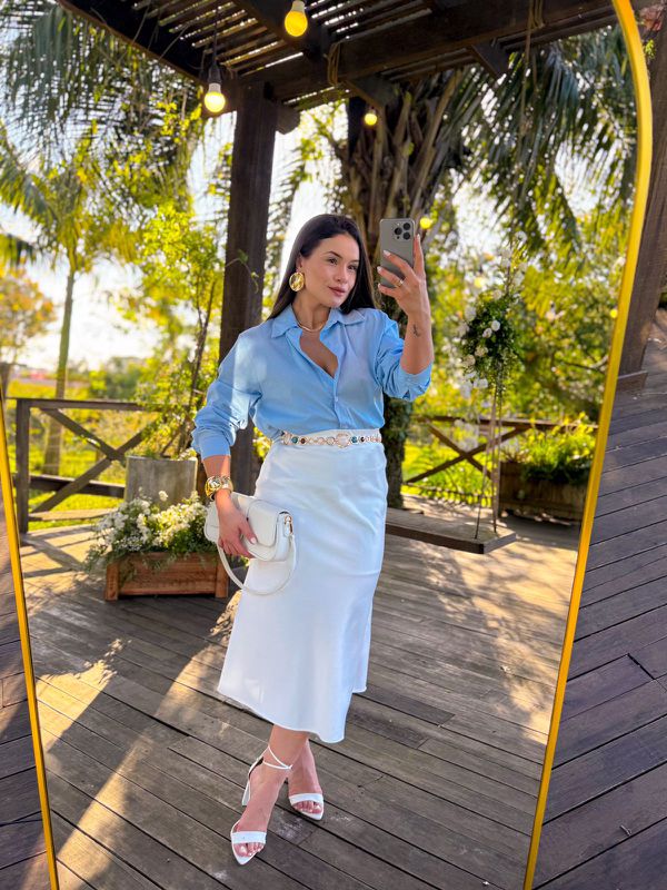 Saia Midi Cetim Liz Off White