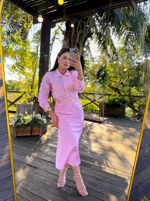 Saia Midi Cetim Liz Rosa