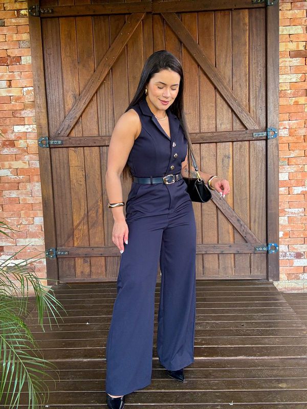 Macacão Alfaiataria Giovana Azul Marinho