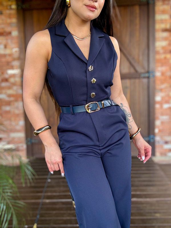 Macacão Alfaiataria Giovana Azul Marinho