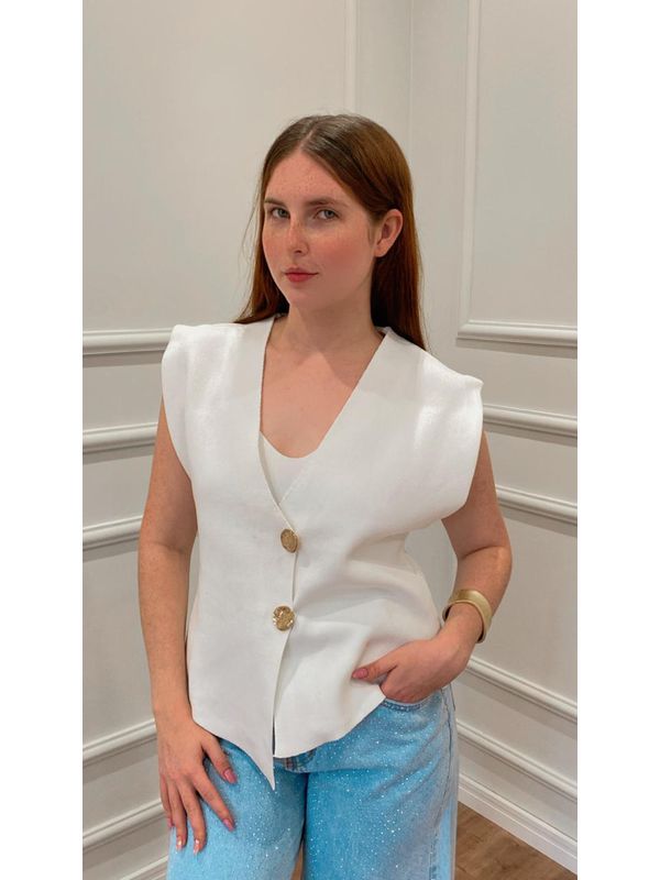 Colete Modal Íris Com BotÕes - BRANCO - 0012760018... - SIMONE PETRI 