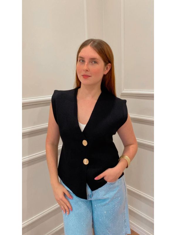 Colete Modal Íris Com BotÕes - PRETO - 0012760002 - SIMONE PETRI 