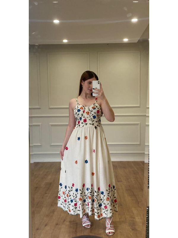  VESTIDO CAMÉLIA FLORIDO DE LINHO - CRU - 00128300... - SIMONE PETRI 