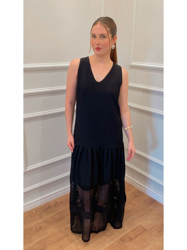 VESTIDO BROMÉLIA LONGO - PRETO - 0013020002 - SIMONE PETRI 