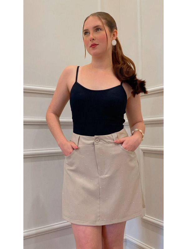 SHORT SAIA AMOREIRA DE BRILHO - BEGE - 0012920005 - SIMONE PETRI 
