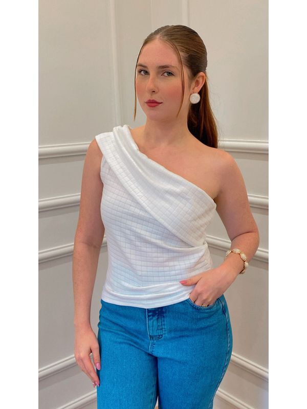 BLUSA FLAMINGO UM OMBRO SÓ - BRANCO - 0012980018 - SIMONE PETRI 