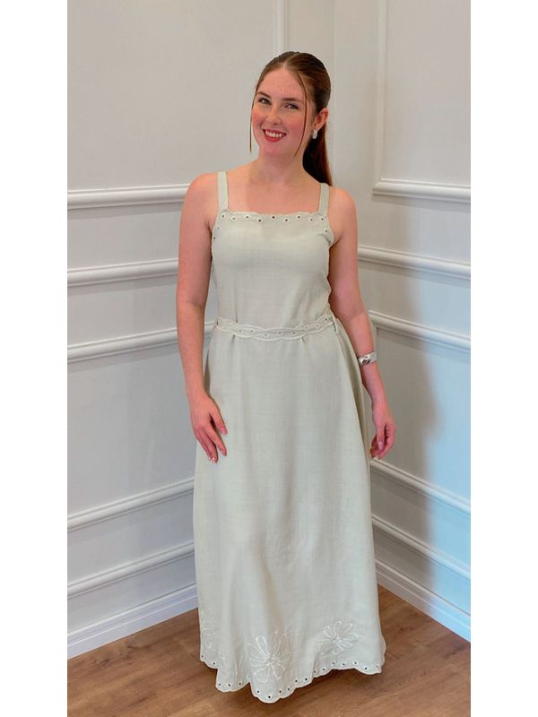 VESTIDO FIGUEIRA LONGO BORDADO - VERDE - 001299000 - SIMONE PETRI 