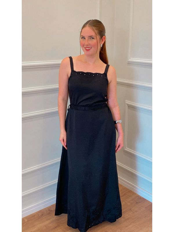VESTIDO FIGUEIRA LONGO BORDADO - PRETO - 001299000 - SIMONE PETRI 