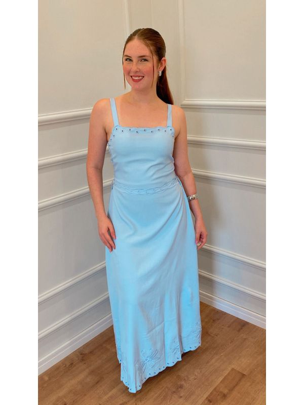 VESTIDO FIGUEIRA LONGO BORDADO - AZUL - 0012990011 - SIMONE PETRI 