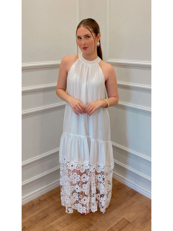 VESTIDO LARANJEIRA LONGO COM RENDA - BRANCO - 0012... - SIMONE PETRI 