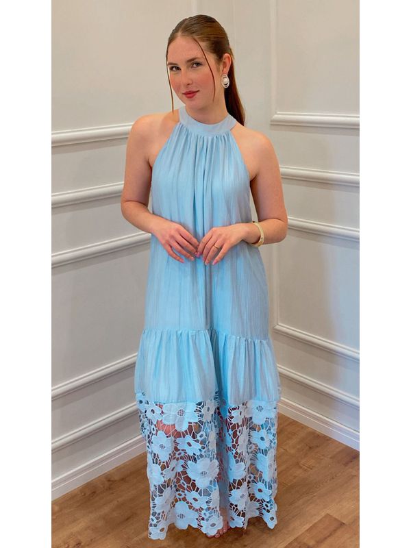 VESTIDO LARANJEIRA LONGO COM RENDA - AZUL - 001296... - SIMONE PETRI 