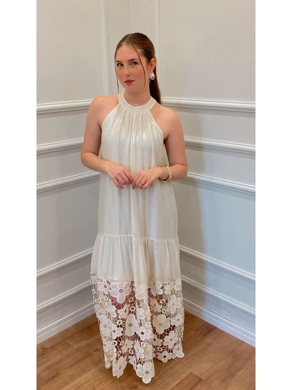 VESTIDO LARANJEIRA LONGO COM RENDA - CREME - 00129... - SIMONE PETRI 