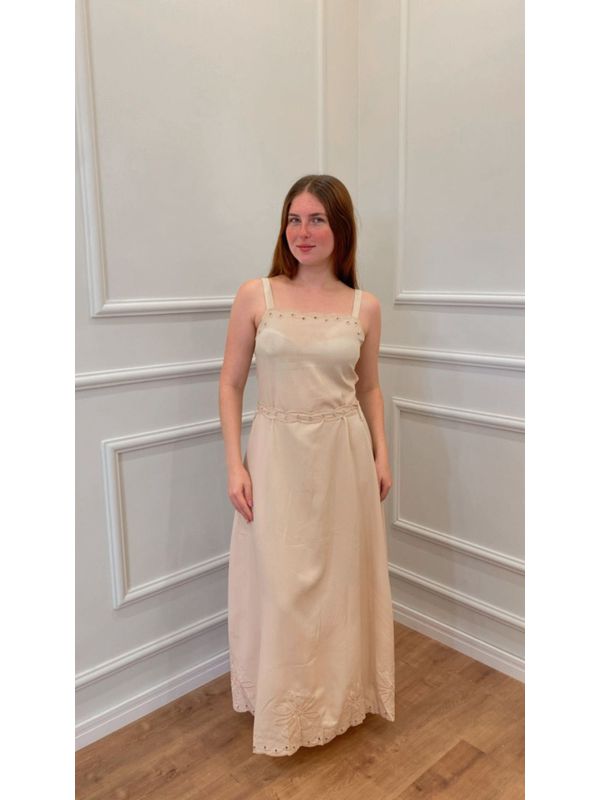 VESTIDO FIGUEIRA LONGO BORDADO - NUDE - 0012990054 - SIMONE PETRI 