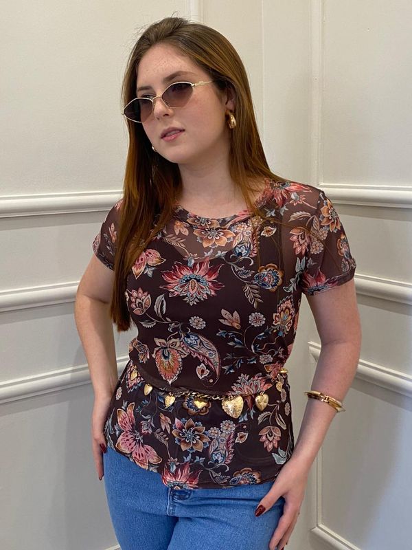 TULE 104 MARROM COM FLORES - 0013090273 - SIMONE PETRI 