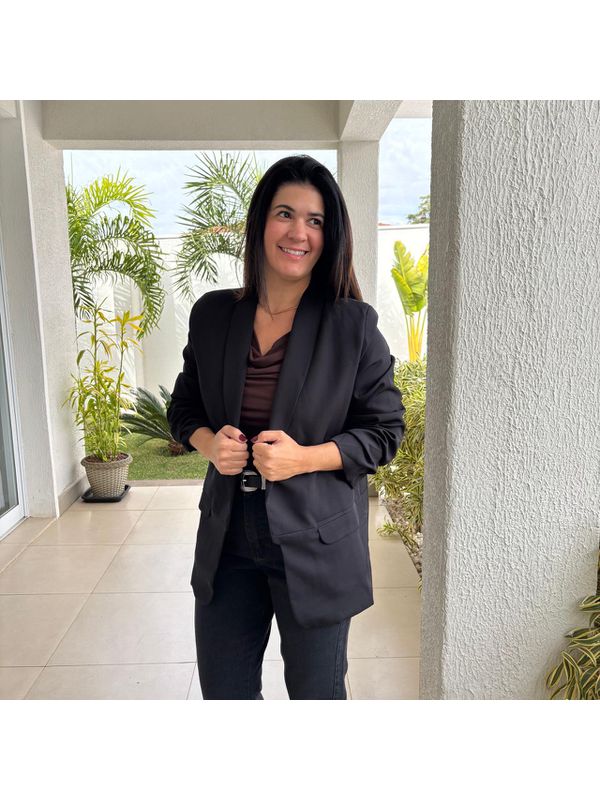 Blazer Feminino Manga Franzida - Preto