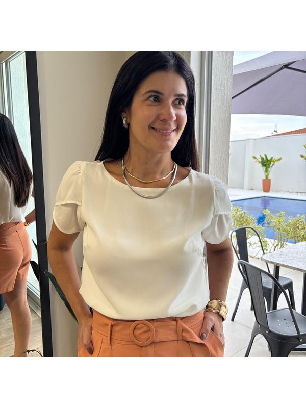 Blusa Feminina Crepe Manga Tulipa - Off White