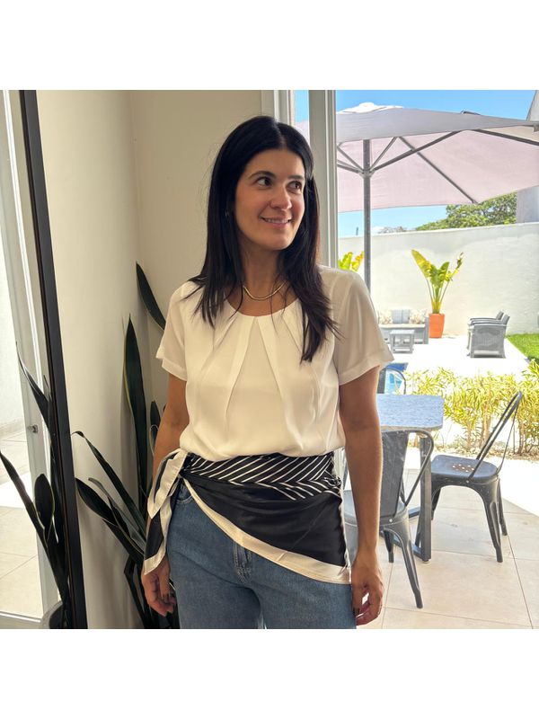 Blusa Feminina Crepe Mangas Prega - Off White
