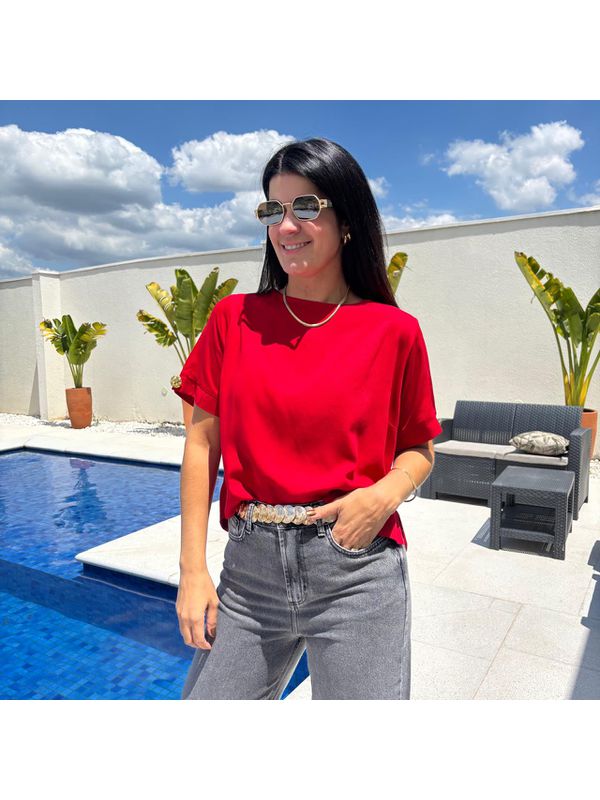 Blusa Feminina Manga Curta - Vermelho