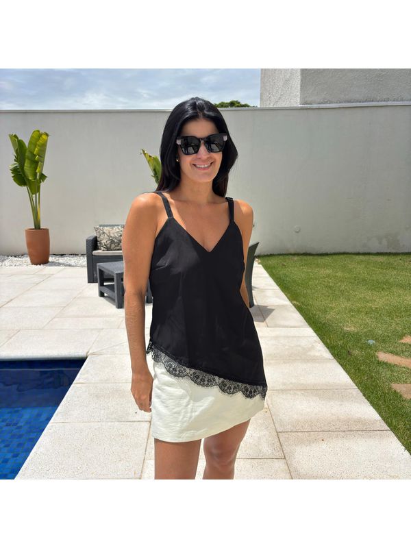 Blusa Feminina Renda Alça Fina - Preto
