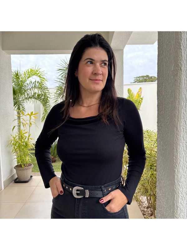 Blusa Feminina Viscolycra Manga Longa - Preto